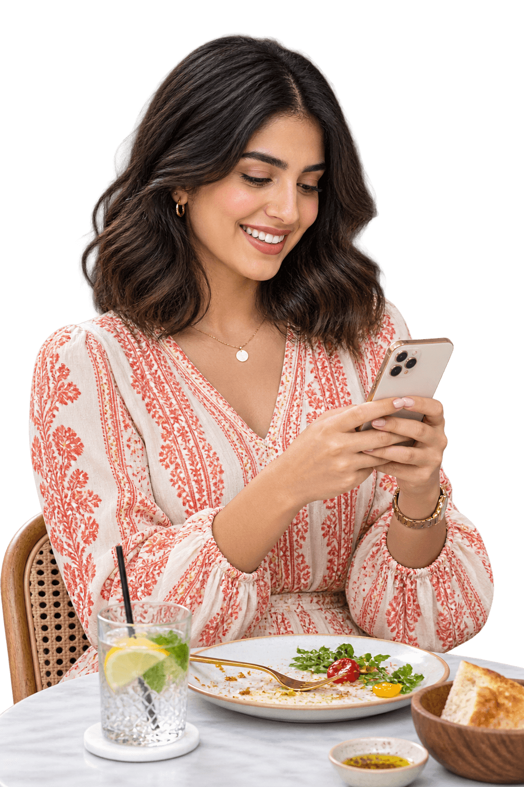 Restaurant guest ordering on her phone